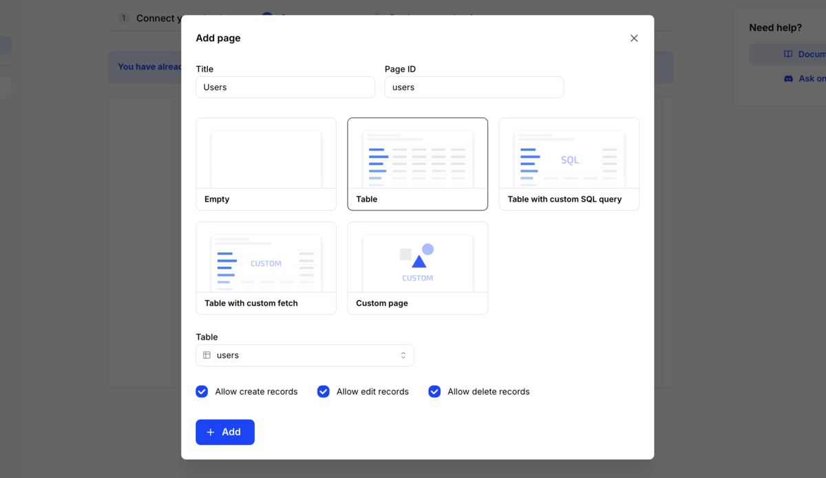 Modal for adding page | Kottster